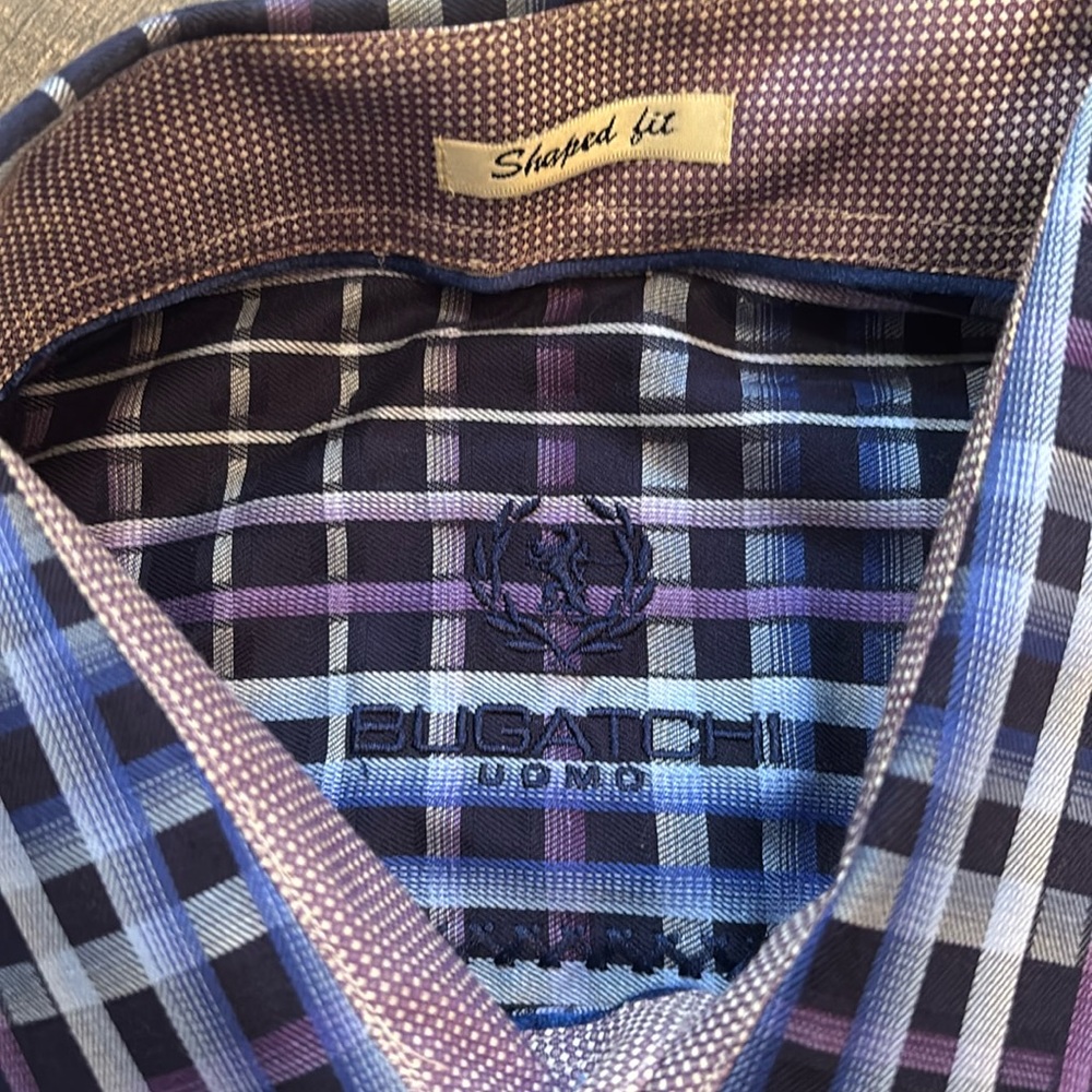 Bugatchi Men’s Size L Blue and Purple Casual Button Down Shirt Shaped Fit‎ - Picture 9 of 13